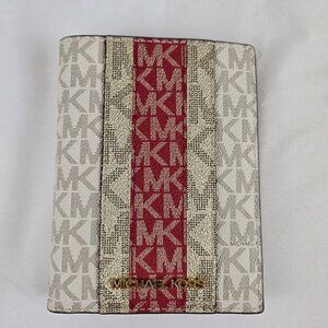 MICHAEL Michael Kors Jet Set Passport Holder Cream Red Gray Logo on Front NWOT